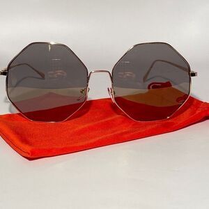 1074 Hexagon Oversized Sunglasses Silver Metal Frames Grey Lenses New